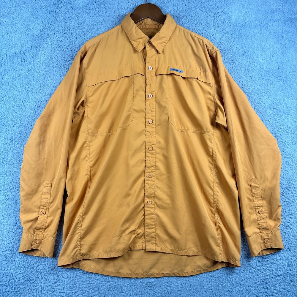 Simms Guide Series Fishing Shirt Men Large Orange Long Sleeve Ventilated Ripstop